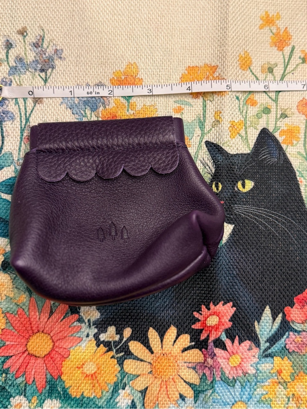 Scalloped Purple Leather Coin Pouch